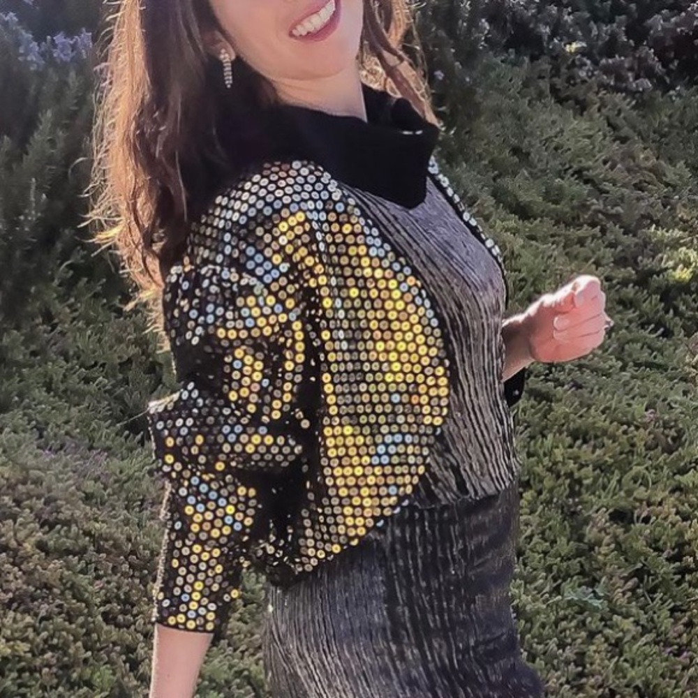 Brass Plum Nordstrom vintage sequin bolero jacket gold and black